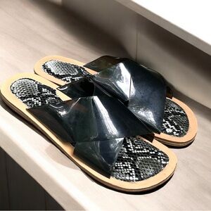 Jeffrey Campbell “Cleah” Cross Strap Slide in Black with Snakeskin Insole Sz 8